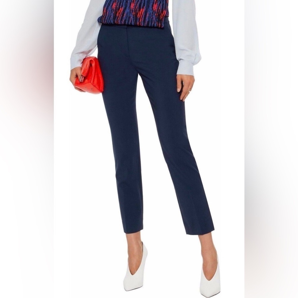 NEW Diane Von Furstenburg Stretch Wool Cigarette Ankle Pants Navy 4